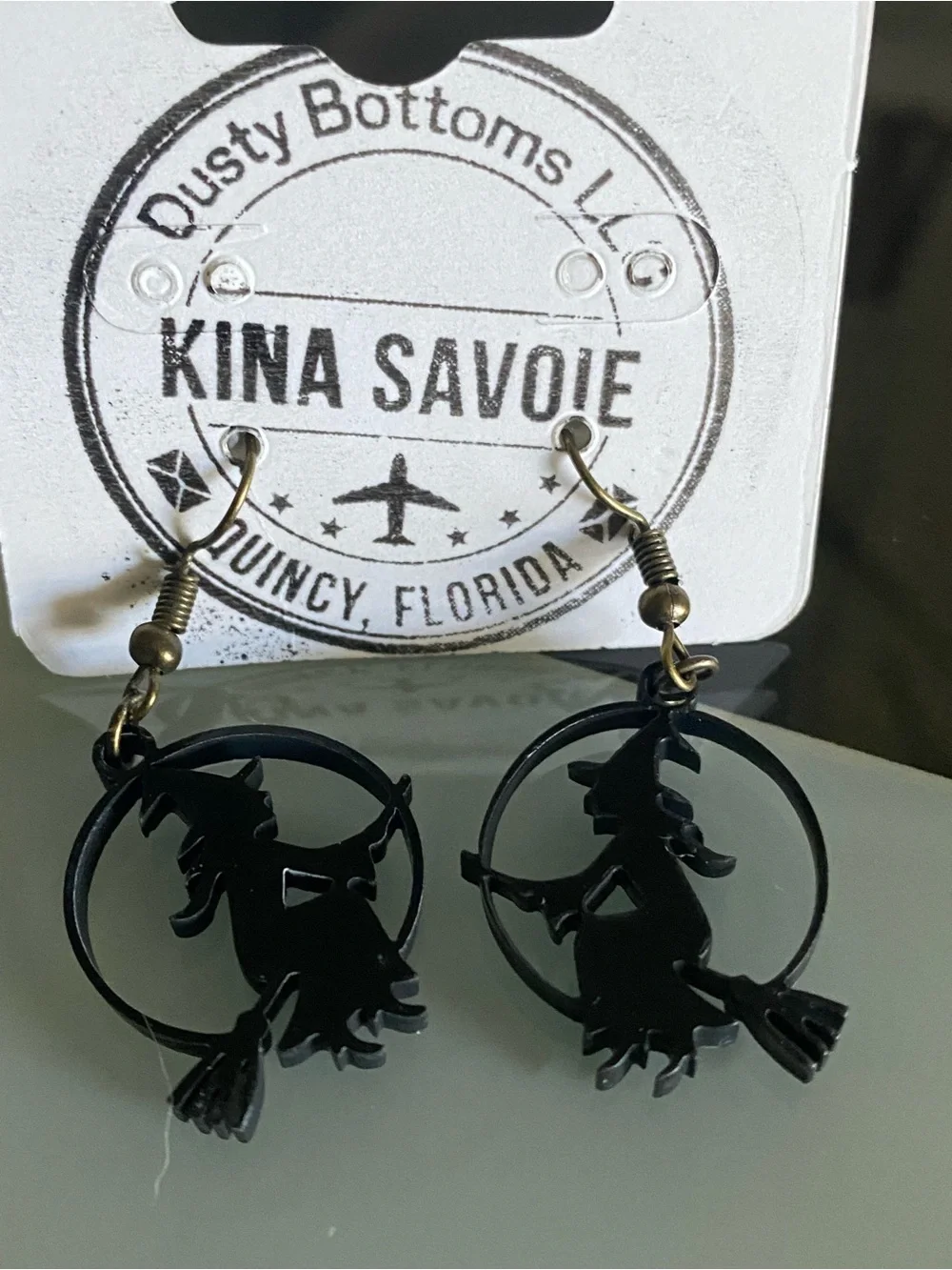 Black Witch On Broom Earrings